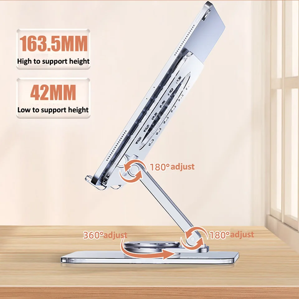 Suporte para Tablet Dobrável Suporte Acrílico Transparente Rotação de 360 ° Suporte de Refrigeração Oca Suporte de Liga de Alumínio Mesa para Ipad - Imagem 6