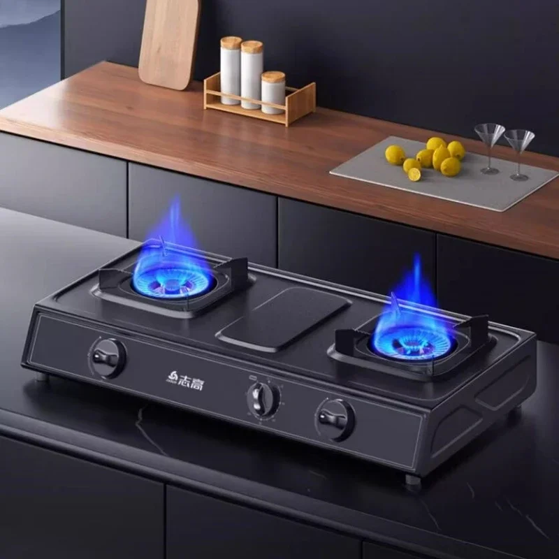 Double-head Tabletop Gas Stove Tabletop Double Stainless Stee Cooker Natural Gas Stove Liquefied Fire