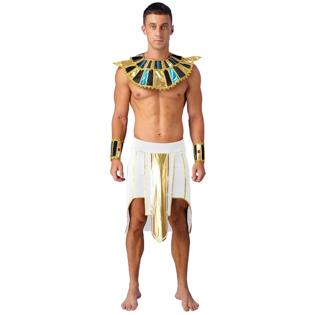 Men's Egyptian Costume Ancient Robe Pharaoh Egypt King Set Halloween Fancy  Dress