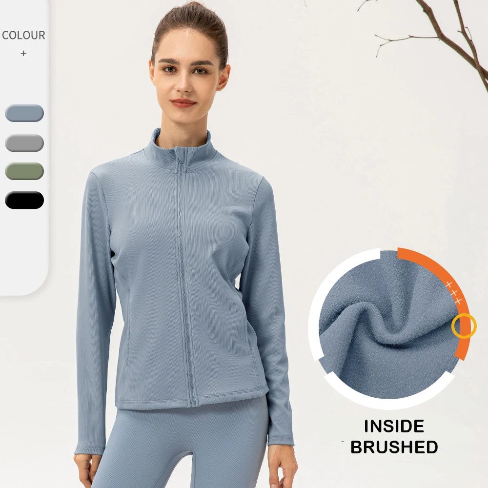 LongSleeveSportsJacketWomenZipFitnessYogaShirtWinterWarmGym