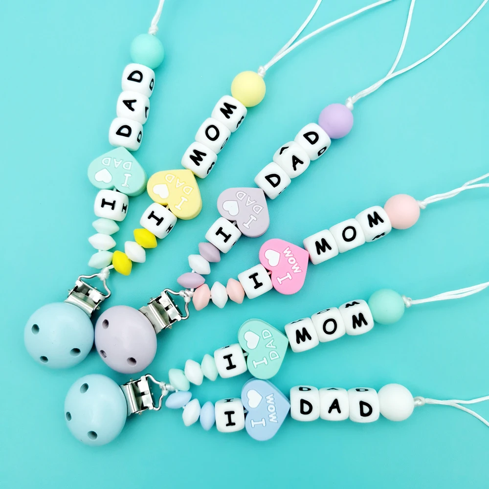 

Produced Personalized Name Handmade Food Grade Silicone Pacifier Chains Clips Eco-friendly Pacifier Clips Holder Chain Kawaii