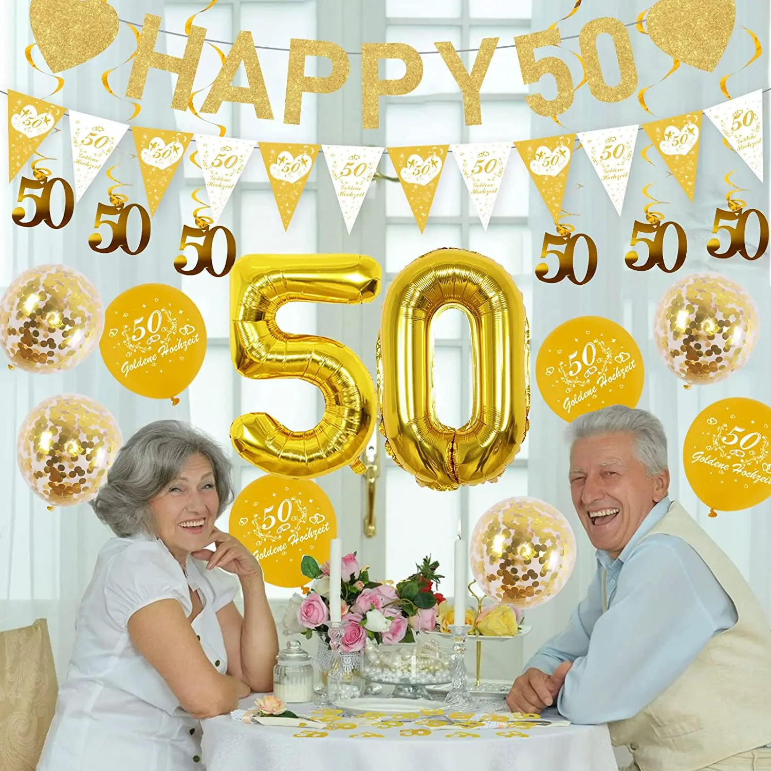 50 Años Decoración Cumpleaños - Espirales Colgantes (pack De 6) - Oro  Rosa/negro/plateado Regalo 50 Aniversario Bodas Oro, image size:1500x1500