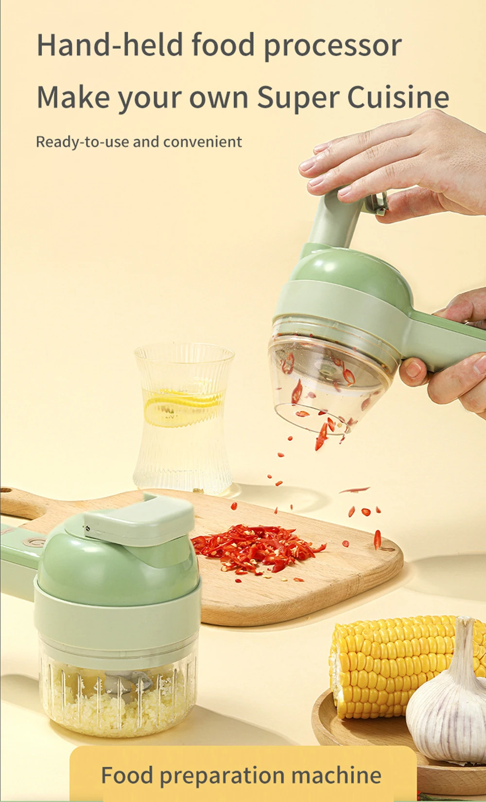 4 In 1 Handheld Electric Vegetable Cutter Manual Mincer Food Processors