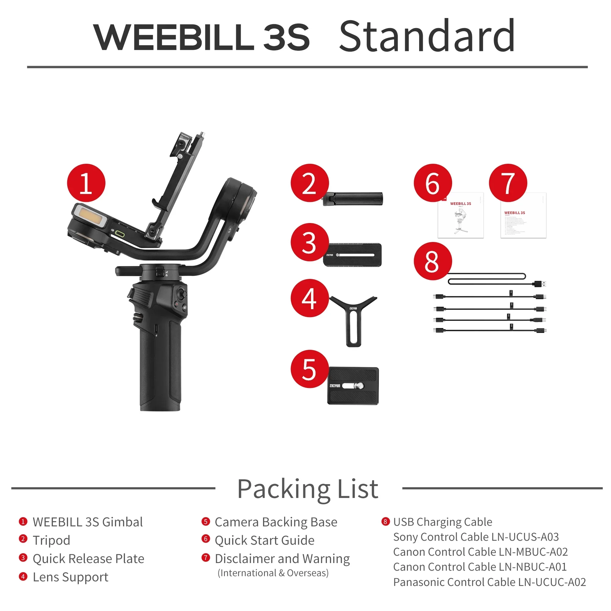 ZHIYUN Weebill 3S Camera Gimbal Stabilizer 3-Axis Handheld Built-in LED Fill Lig