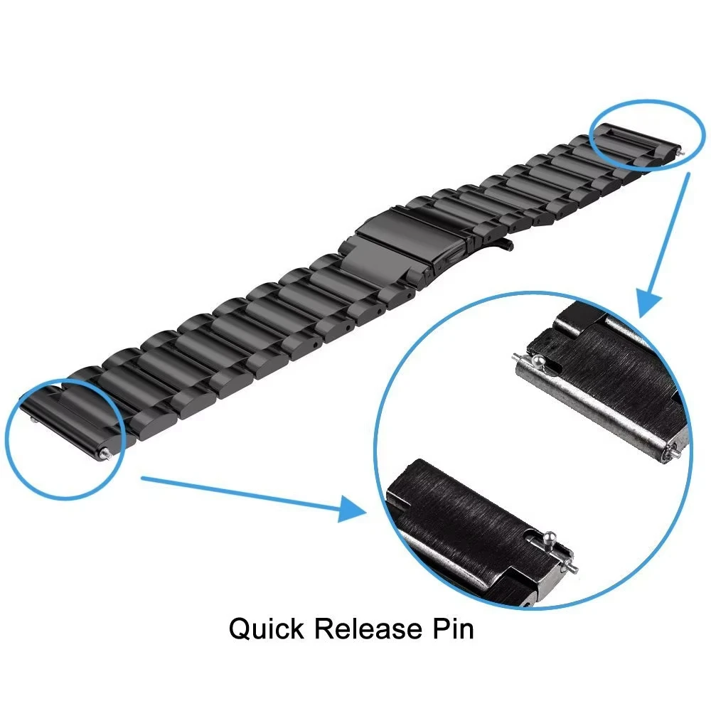 Premium Stainless Steel 22mm Smartwatch Strap with Metal Folding Clasp