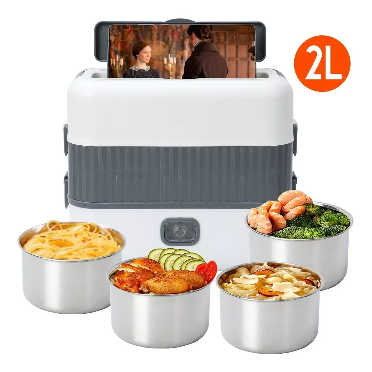 Boîte à lunch chauffante électrique portable, 2 couches, 2L, stockage des  aliments, récipient plus chaud, cuiseur à riz, acier inoxydable + PP -  AliExpress