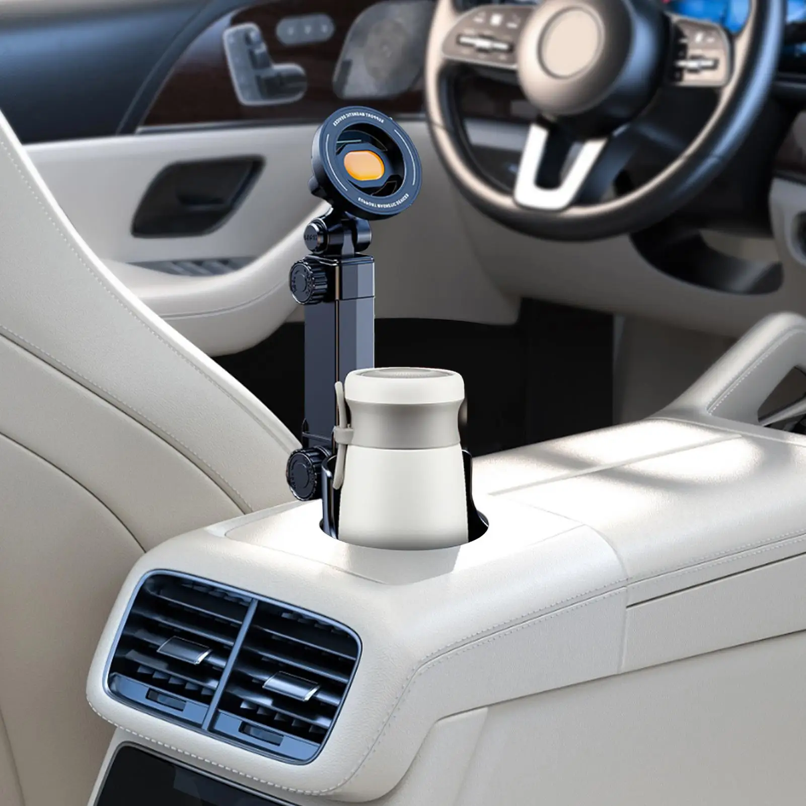 2-in-1 다기능 물컵 홀더 마그네틱 볼 조인트는 360도 회전 가능 조절식 자동차 휴대폰 홀더를 지원합니다.
