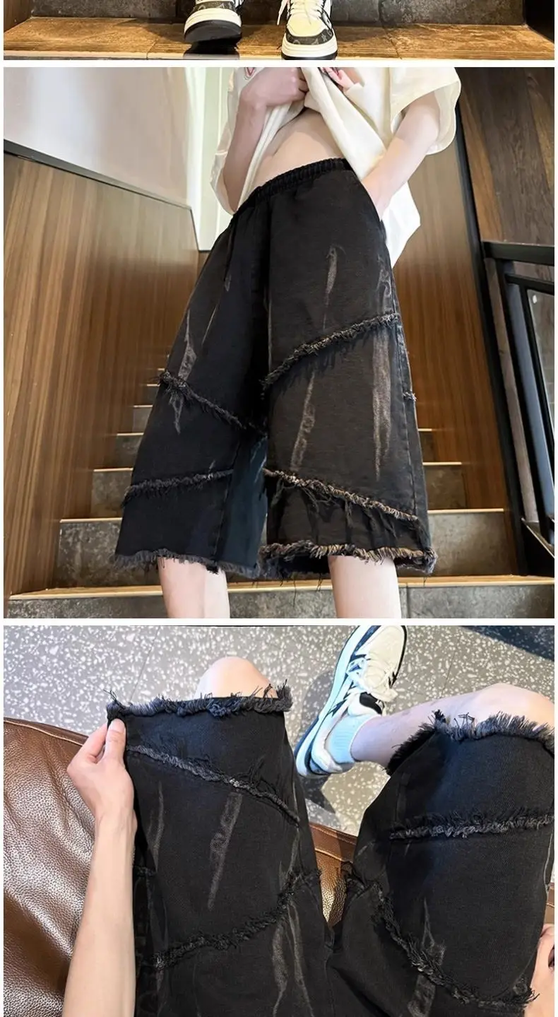 Denim Shorts Summer Jeans Shorts Men's New Loose Straight-leg Tie-dye Design Five-point Denim Shorts