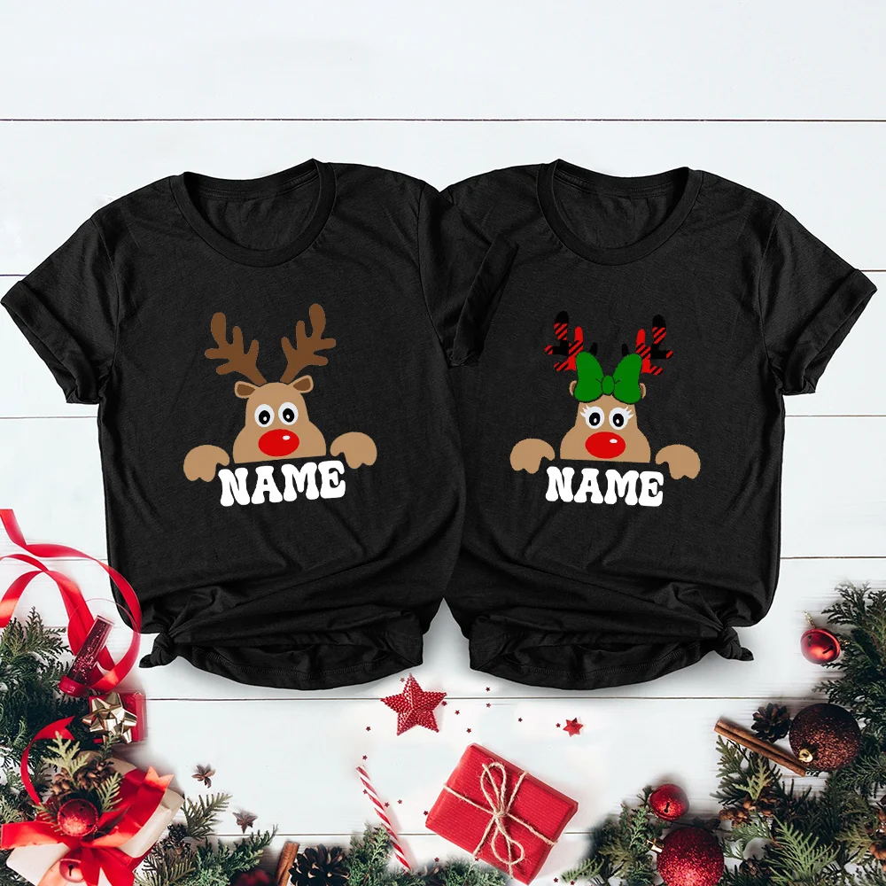 thumbnail image 5 of Camisetas navideñas personalizadas con renos Conjuntos familiares a juego Camisetas navideñas personalizadas para papá, mamá y yo Regalos navideños, 5 of 5