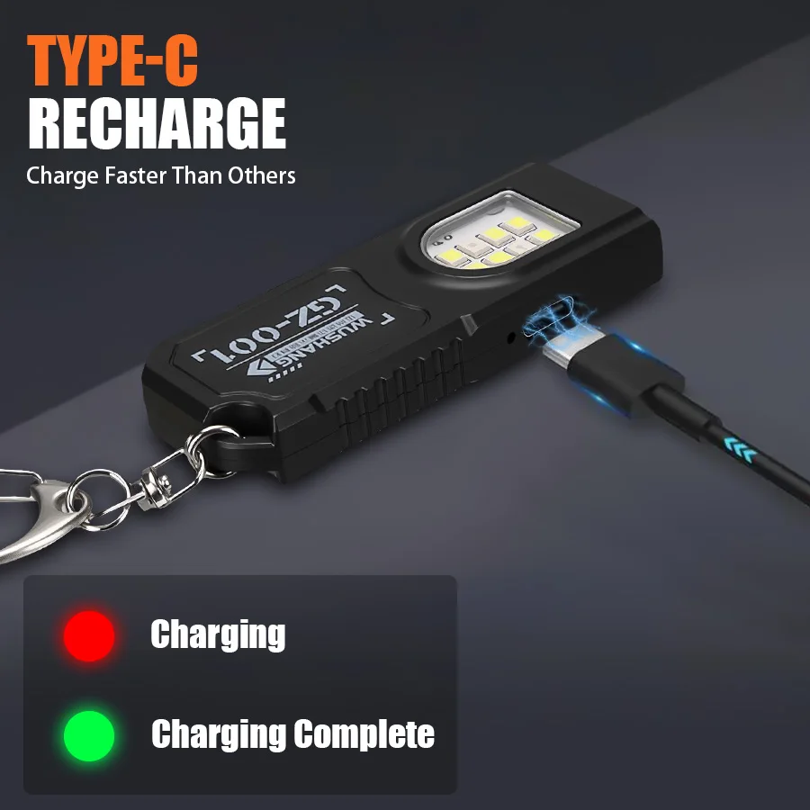 Compact USB Rechargeable Multifunctional Keychain Flashlight with COB Work Light