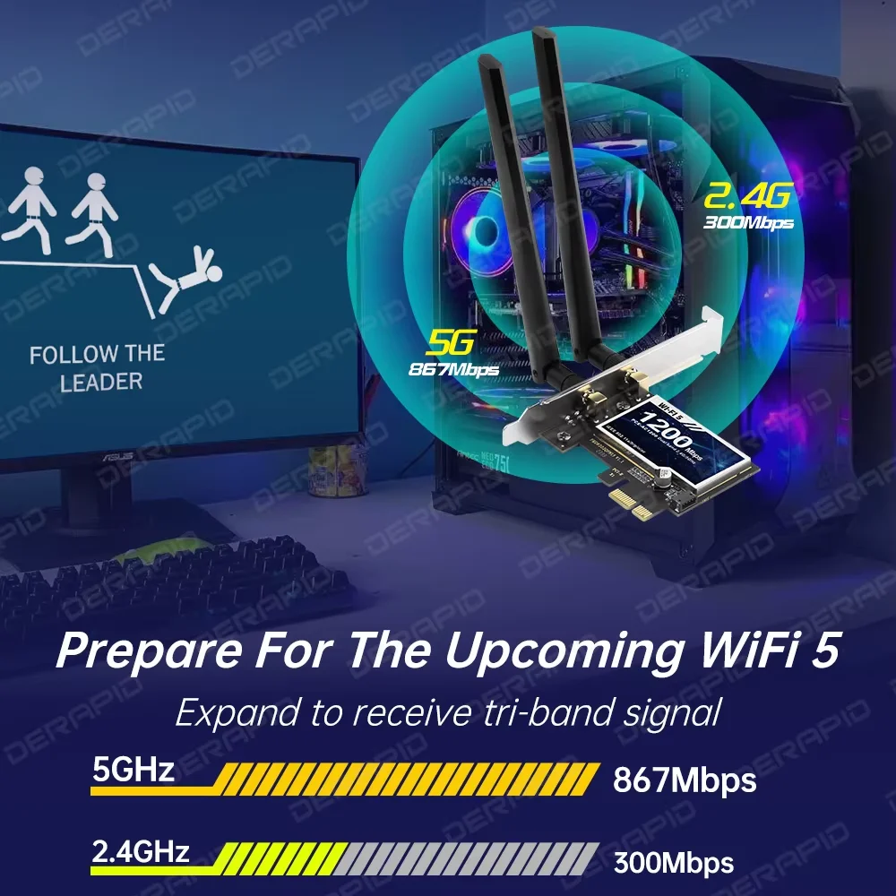 PC용 듀얼 밴드 AC1200 RTL8822CE 안테나 WiFi 카드 Windows 10 11용 Bluetooth5.1 867Mbps 5GHz PCIe 데스크탑 네트워크 어댑터