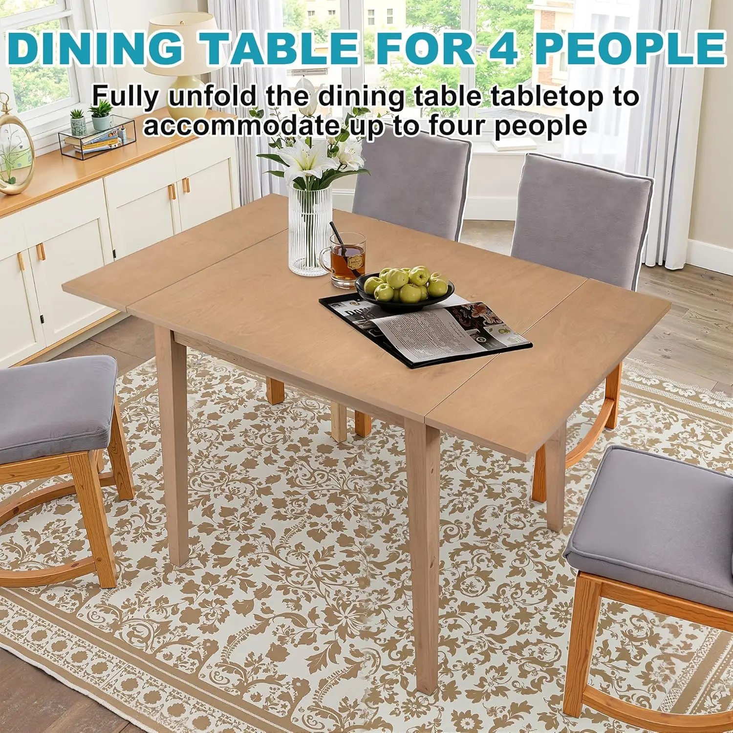 29"- 45" Extendable Dining Table for 2-4, Folding Square Dinner Table Small Kitchen Dining Room Tables with Wood Legs