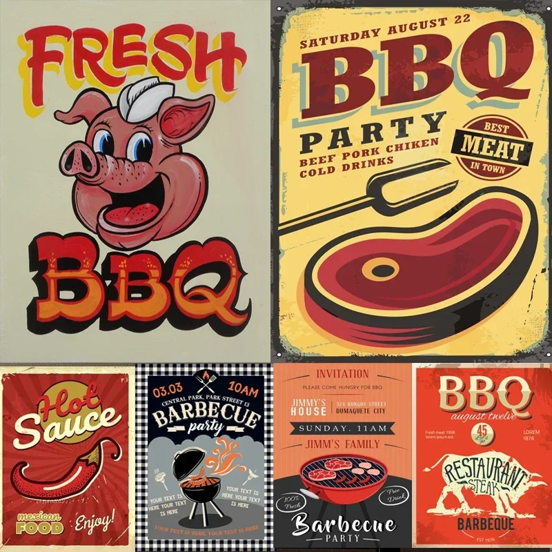 Металлическая Жестяная Табличка для барбекю, домашний декоративный постер, магазин закусок, кухонная железная тарелка, настенное украшение для бара, клуба, барбекю, магазина