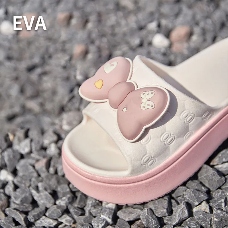 New indoor pink bowknot slipper ladies summer kawaii slides women's beach flip flops soft cloudy house slippers woman platform