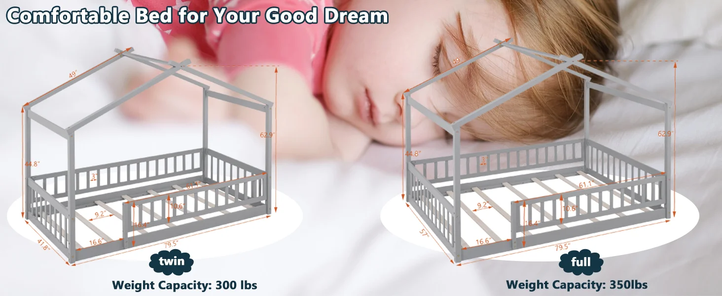 wooden floor bed with fence