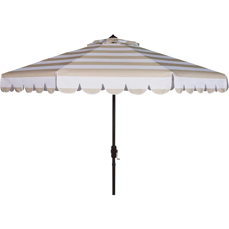 

PAT8011A Outdoor Collection Maui Beige and White Single Scallop Striped 9Ft Crank Push Button Tilt Umbrella