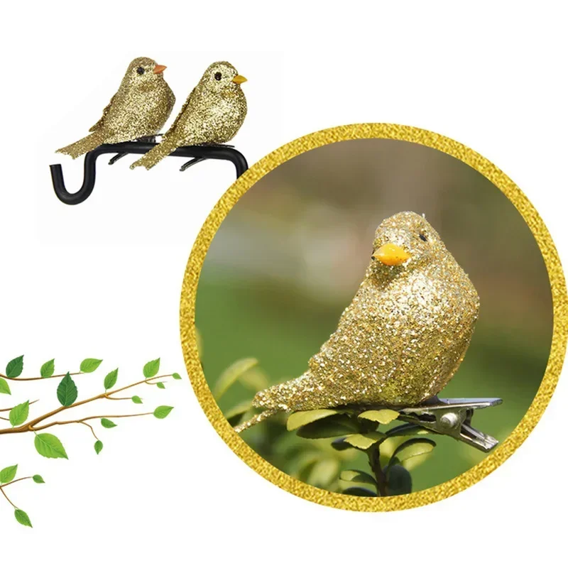 12pcs/set of Artificial Simulation Foam Bird Set Mini Bird Jewelry Flash DIY Garden Christmas Tree Decoration Craft