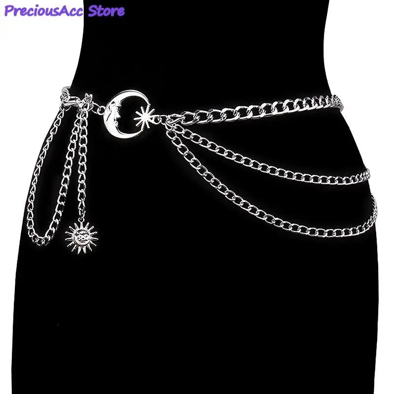 

Women Multilayer Waist Chain Belt For Dress Skirt Belts With Moon Star Body Waistband Gold Silver Female Ladies Chain Accessor