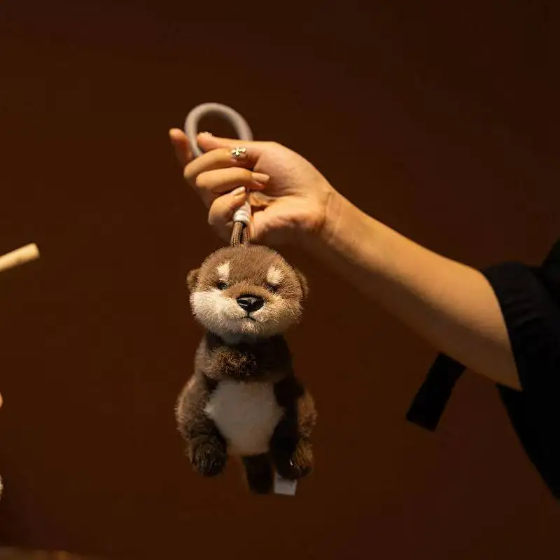 Cute Otter Plush Keychain Realistic Stuffed Otter Animal Pendant Doll Soft Plushies Key Ring for Bag Decoration Gifts Girl