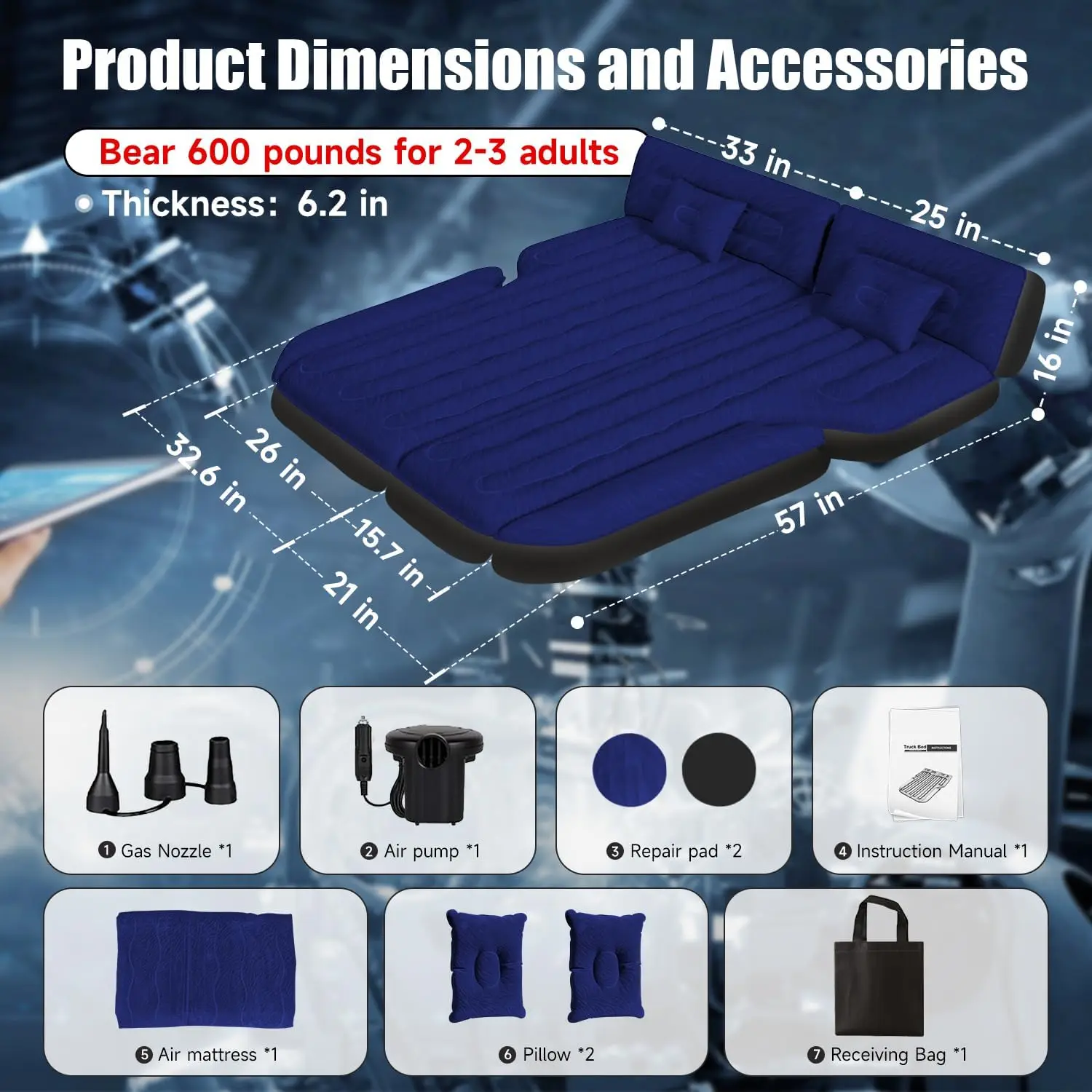 Inflatable SUV Air Mattress Bed Car Mattress for SUV Double-Sided Flocking Travel Camping Bed Car Air