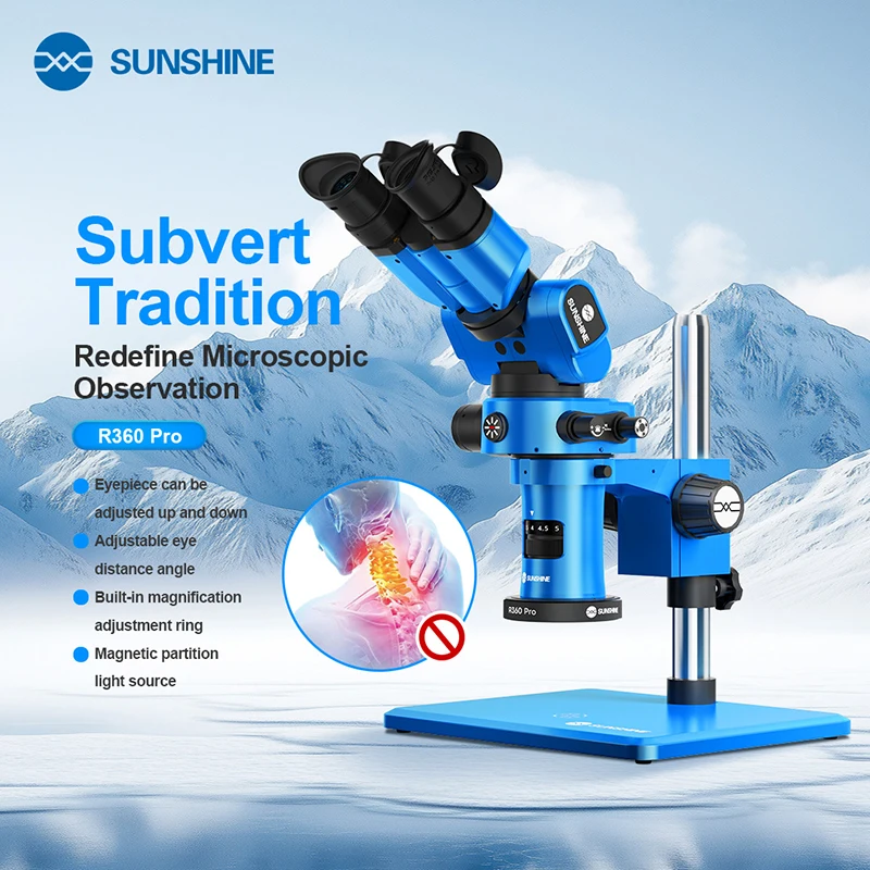SUNSHINE R360 Pro Trinocular Microscope 0.7-5.8X magnification ...