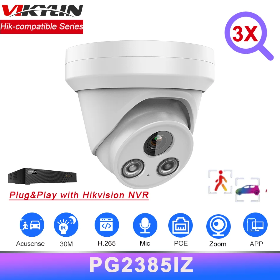 Vikylin 8Mp 3X Zoom Ip Camera Hikvision Compatibile Microfono Integrato Rilevamento Del Veicolo Umano Plug & Play Con Hikvision Nvr App View