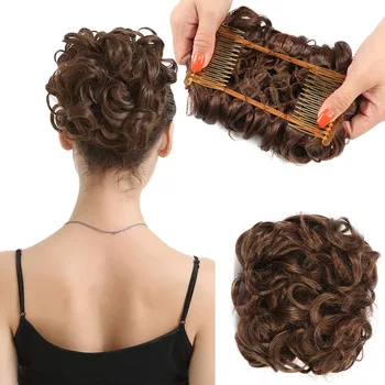 Chignon sintetico corto e disordinato, extension per capelli ricci, facile da applicare, con pettini a clip, extension a coda di cavallo per donna