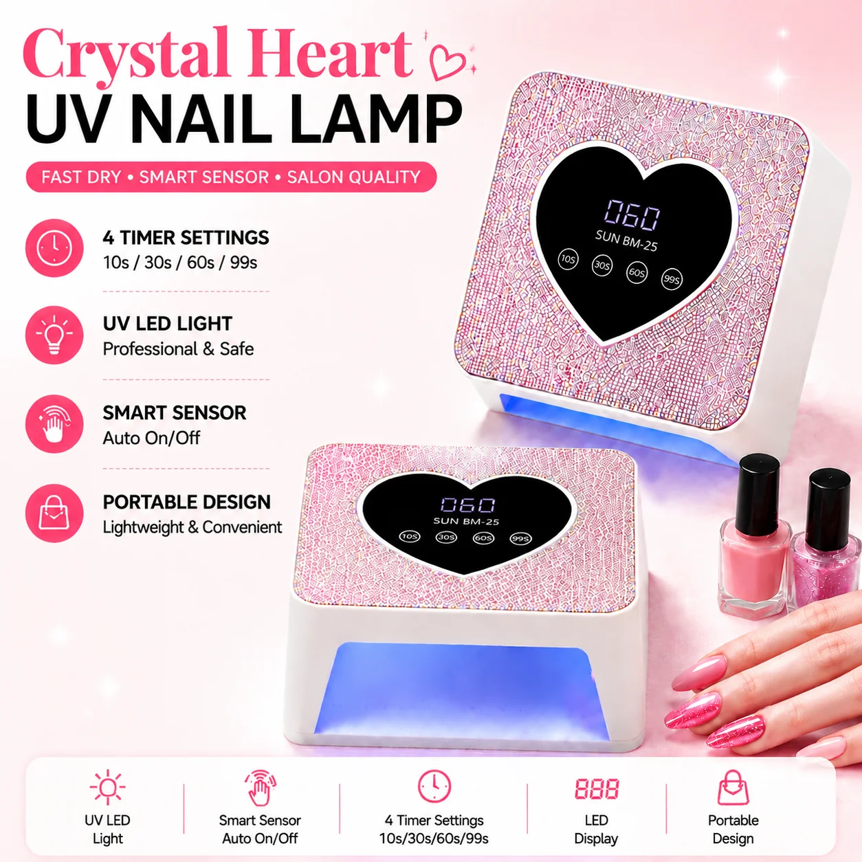 전문가용 21LED 네일 램프 UV 젤 네일 폴리쉬 건조기 (4가지 타이머 및 자동 센서 포함) 매니큐어 살롱 도구용 경화 조명