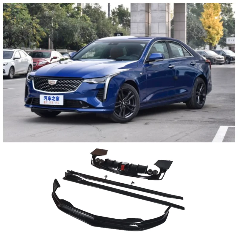 

For Cadillac CT4 2020-2023 High Quality ABS Bright Black Bumper Front Lip Rear Diffuser Spoiler Exhaust Side Skirt Body Kit