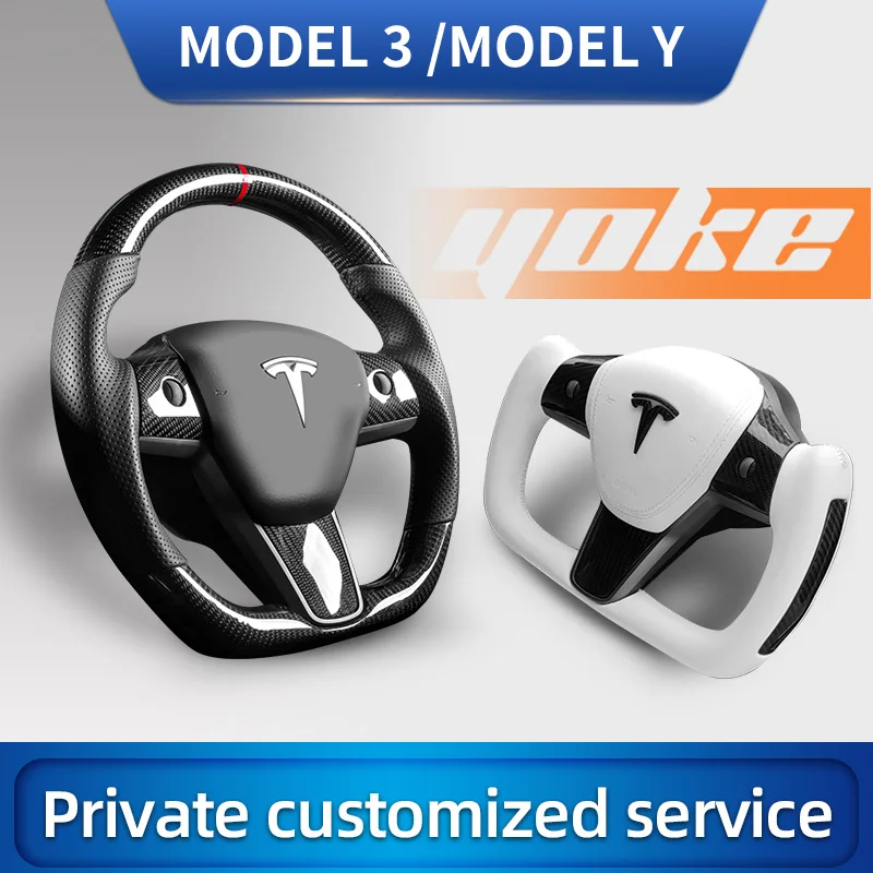Tesla Yoke Steering Wheel For Model 3/y With Carbon Fiber Back Heated