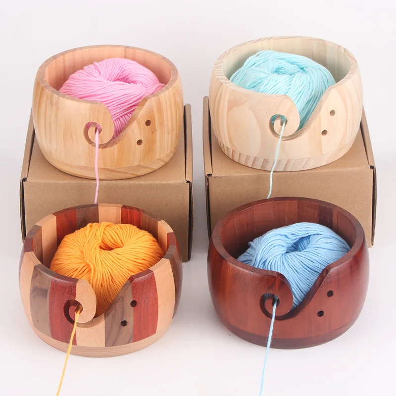 Wooden Yarn Bowl Crochet Organizer Crafted With Carved Holes & Drills Yarn  Box For Knitting Crochet Yarn Storage Bowl Supplies - AliExpress