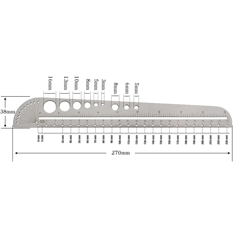 1Pcs Stainless Steel Ruler Round Template Protractor Ruler Measuring Tool DIY Leather Craft