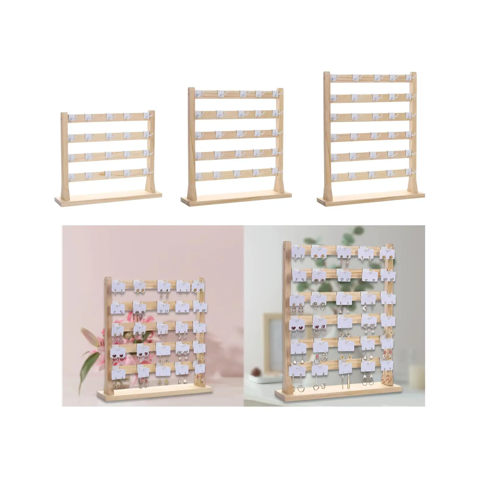 Wooden Jewelry Display Stand with Hooks Earring Card Display Rack for Selling Jewelry Organizer for Earring Cards, Necklaces