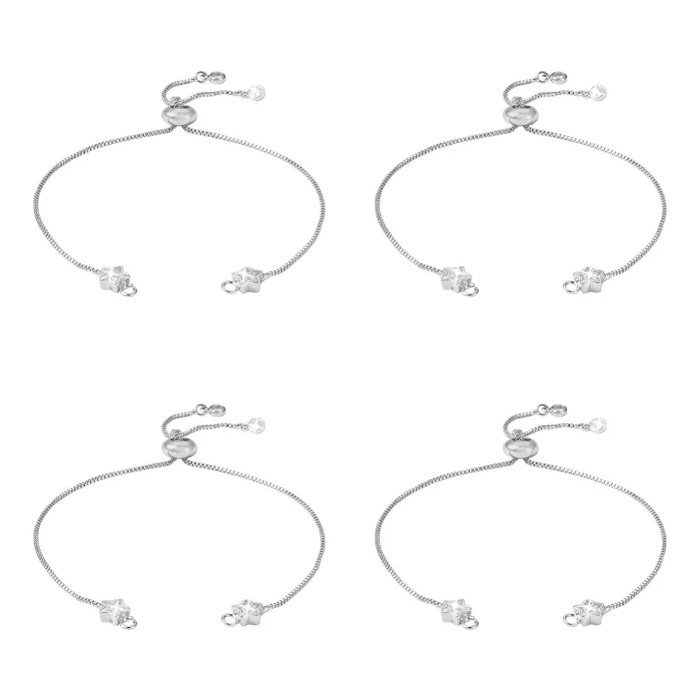10Pcs Heart Star Crystal Rhinestone Adjustable Bracelet Chain Long-Lasting Plated Slider Bracelet Charm Link for Jewelry Making