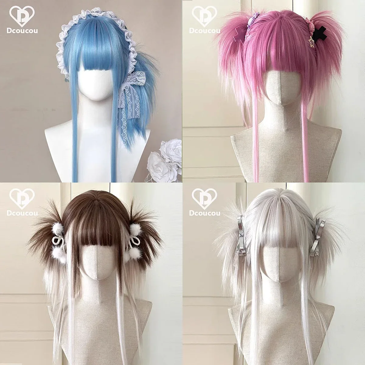 Wigs for Women straight Cute Lolita Braided Wigs Cosplay Wig with Bands