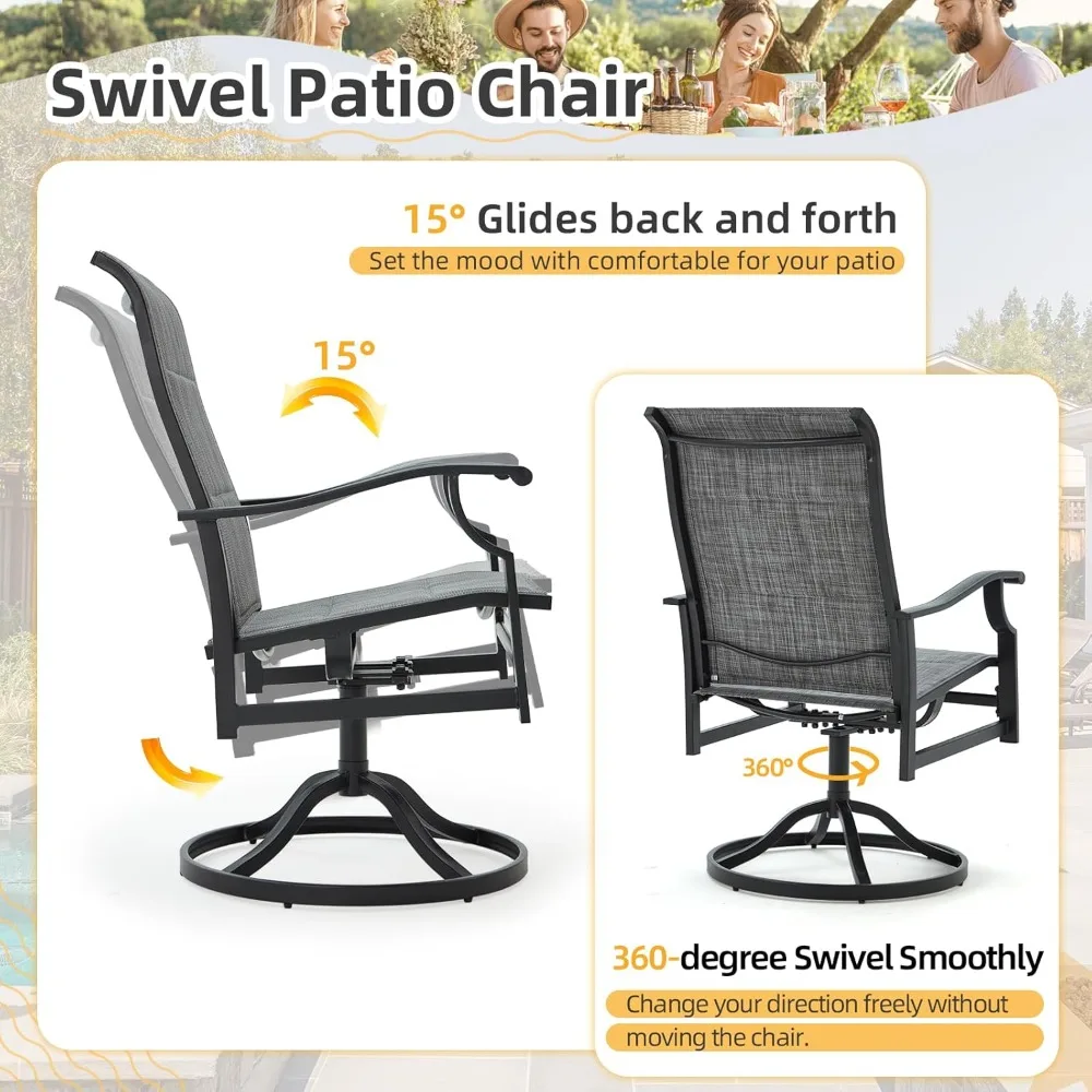 7 Piece Outdoor Patio Dining Set with 6 Swivel Rocker Chairs, Rectangular Metal Table with Umbrella Hole, 6 Person Patio Table a