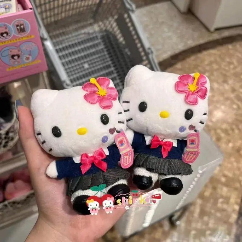 

Cute Hello Kitty Pendant Navy Jk Plush Doll Girl Bag Pendant Black Leather Kt Keychain Couple Gift Women Accessories Wholesale