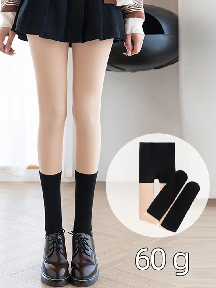 Warme Frauen Patchwork Farben Dicke Strumpfhosen Dünne Fleece Strümpfe Winter Thermische Frau Elastizität Strumpfhosen_voghion.com