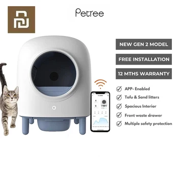 Youpin Petree 자동 자체 청소 고양이 쓰레기 상자, 밀폐형 애완 동물 트레이 화장실, 스마트 앱 원격 모래 상자, 글로벌 버전