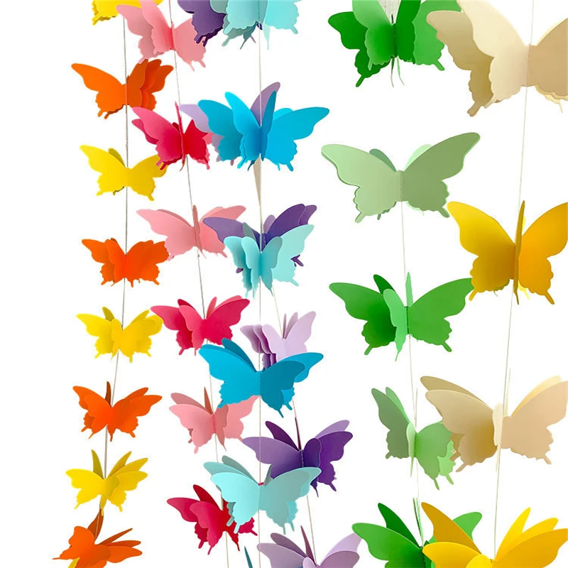 2M 3D Paper Butterfly Garland Hanging Wedding Fairy Birthday Party Decoration Butterflies DIY Banner Baby Shower Suppie 2 string