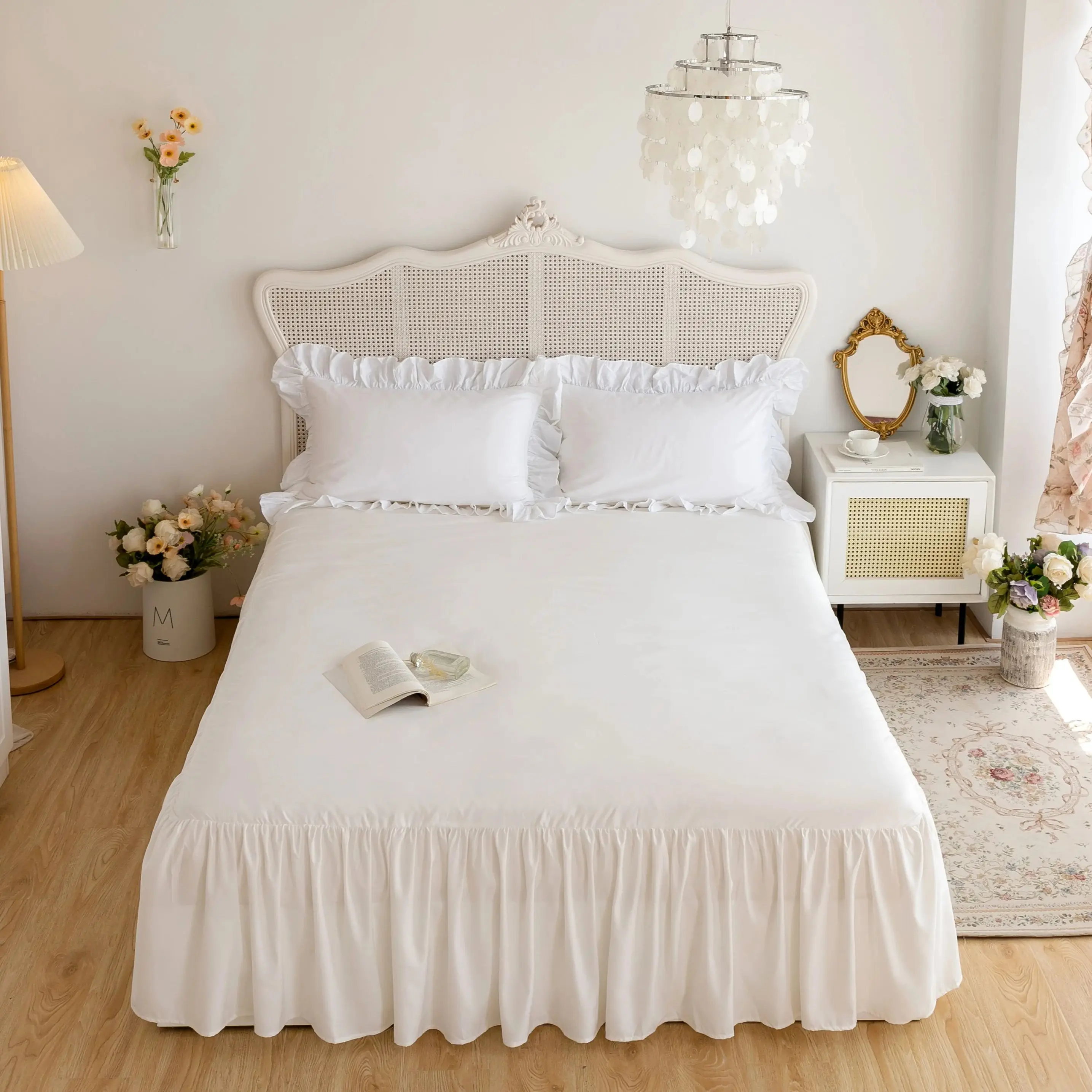 1PC100% polyester single solid color pleated large Wide lace comfortable soft one bed skirt available in multiple sizes bed skirt