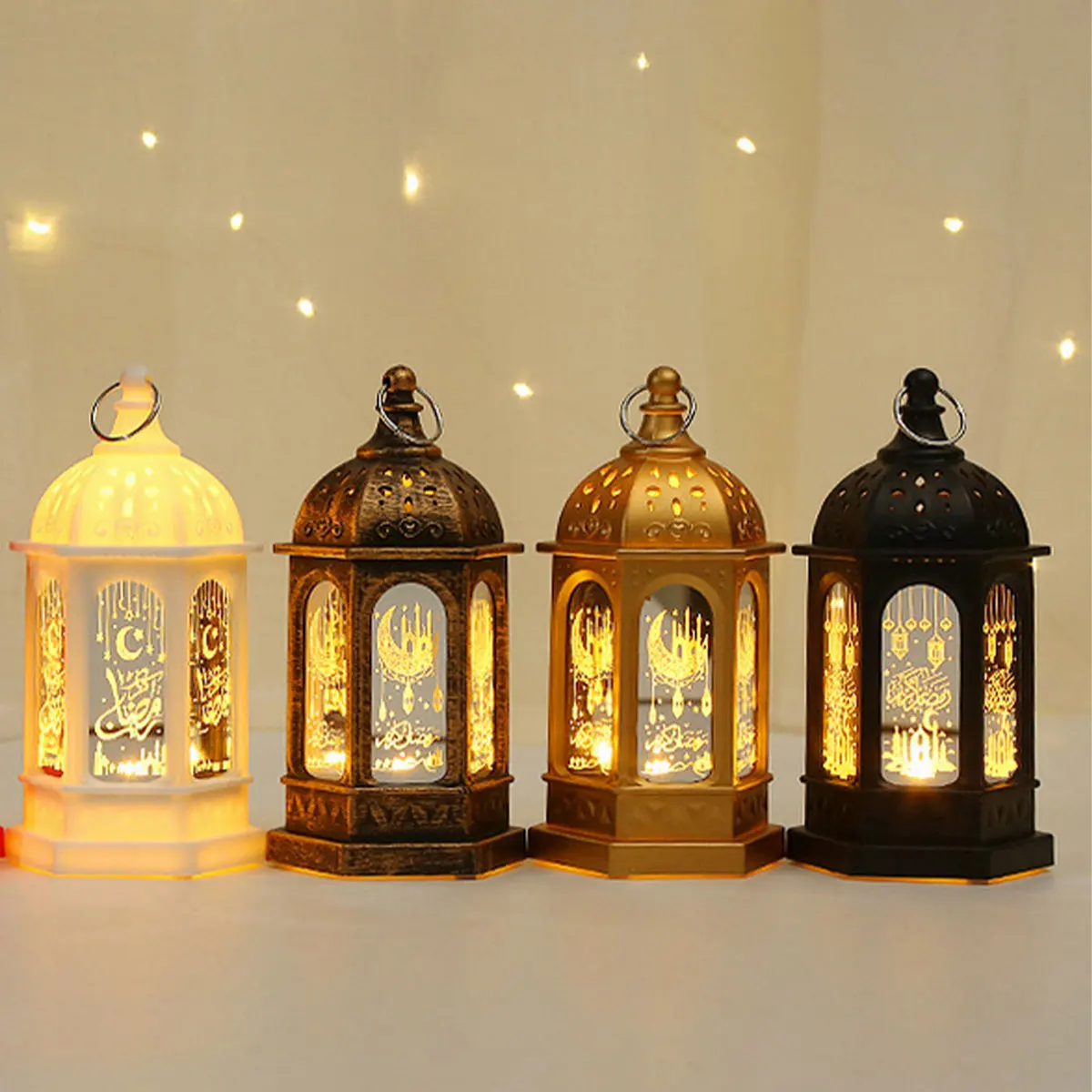 

4pcs LED Night Lamp Retro Ambient Light Ramadan Lantern Moon Star Festival Table Lamp LED Eid Mubarak Lamp Bedroom Decor 2023