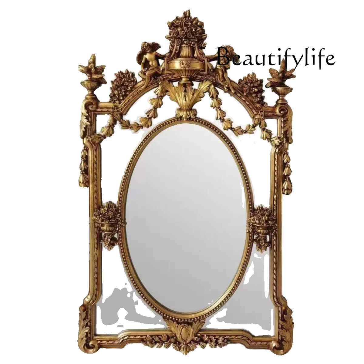 

European-Style Retro Fireplace Decorative Mirror Angel Carving French Carved Wall Hanging Villa Corridors Hallway Mirror