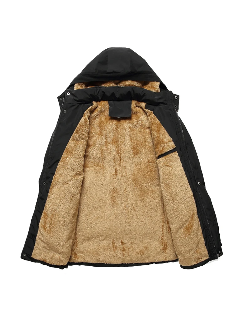 Winter New Warm Fleece Thick Padded Parkas Men Black Hooded Fur Collar Parka Jacket Coat Plus Size Male Fashion Casual Parkas