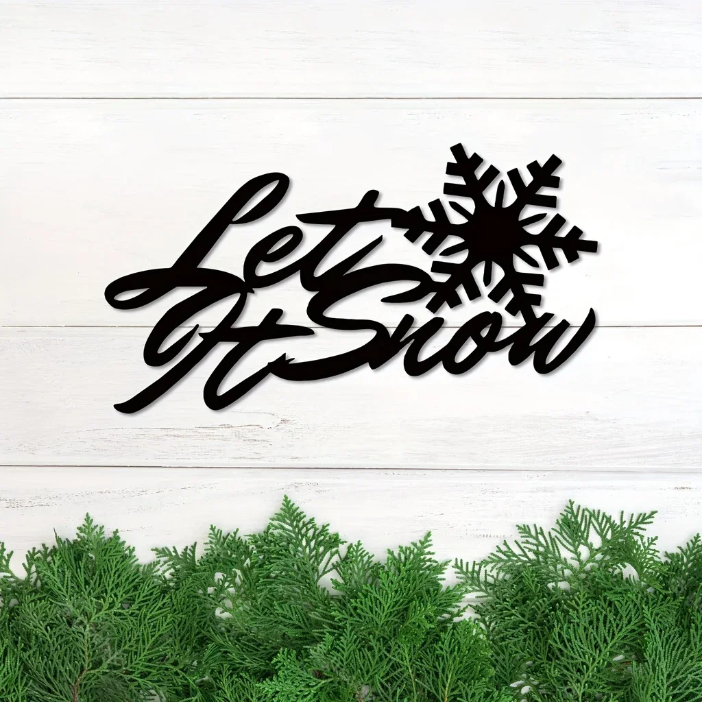 

metal iron Let It Snow Metal Decor Sign Snowflake Artistic Text Sign Metal Wall Art Living Room Front Door Corridor Decor Wall