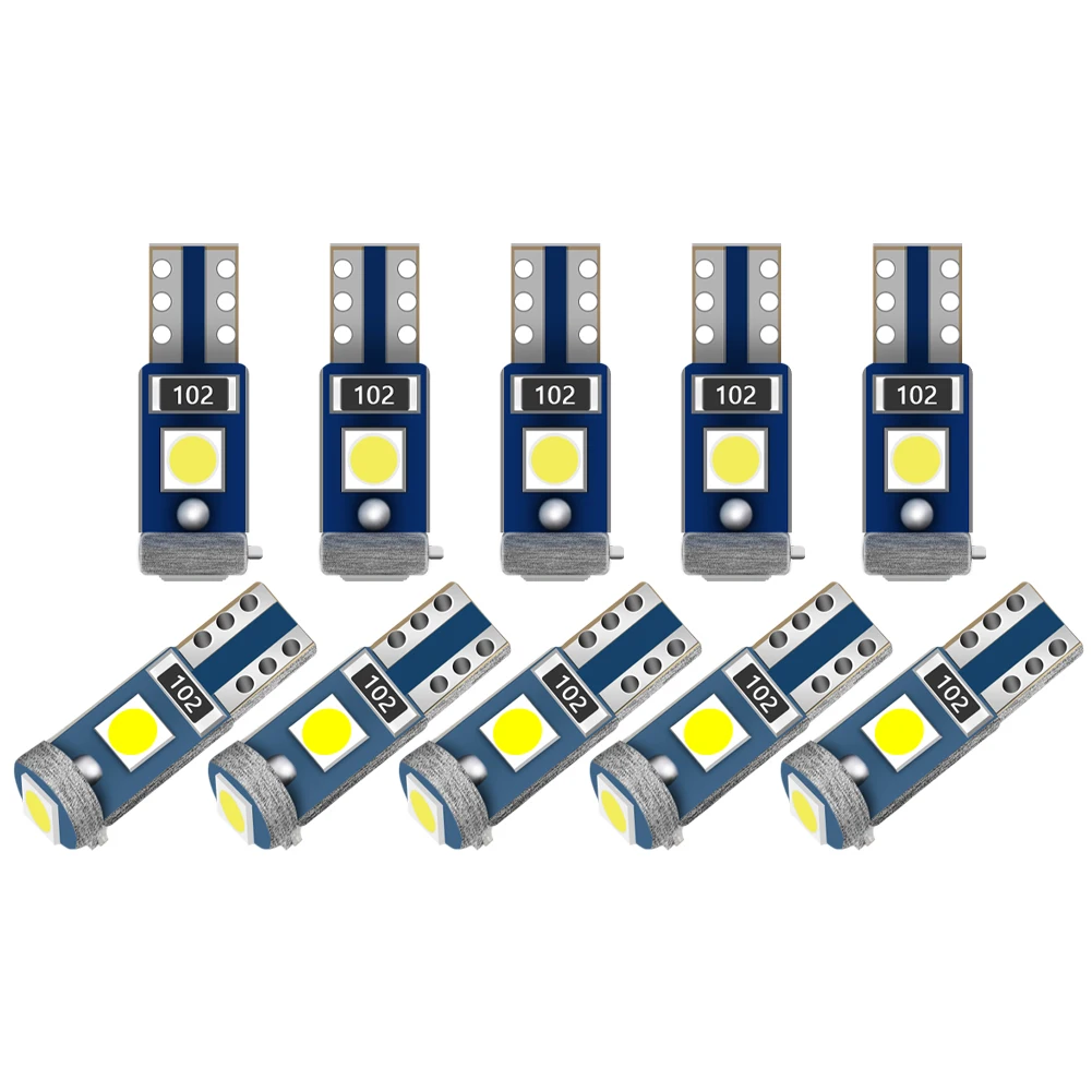 

5PCS T5 LED Bulb 3SMD 3030 LED Car Interior Lights DC12V Wedge Base Dashboard Instrument Air Conditioning Indicator Light Parts