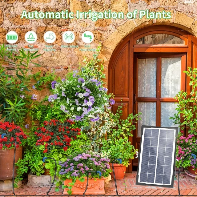 Système d'irrigation goutte-à-goutte automatique à énergie solaire, dispositif d'arrosage simple à énergie solaire, kit d'irrigation goutte-à-goutte à double pompe de type divisé 2