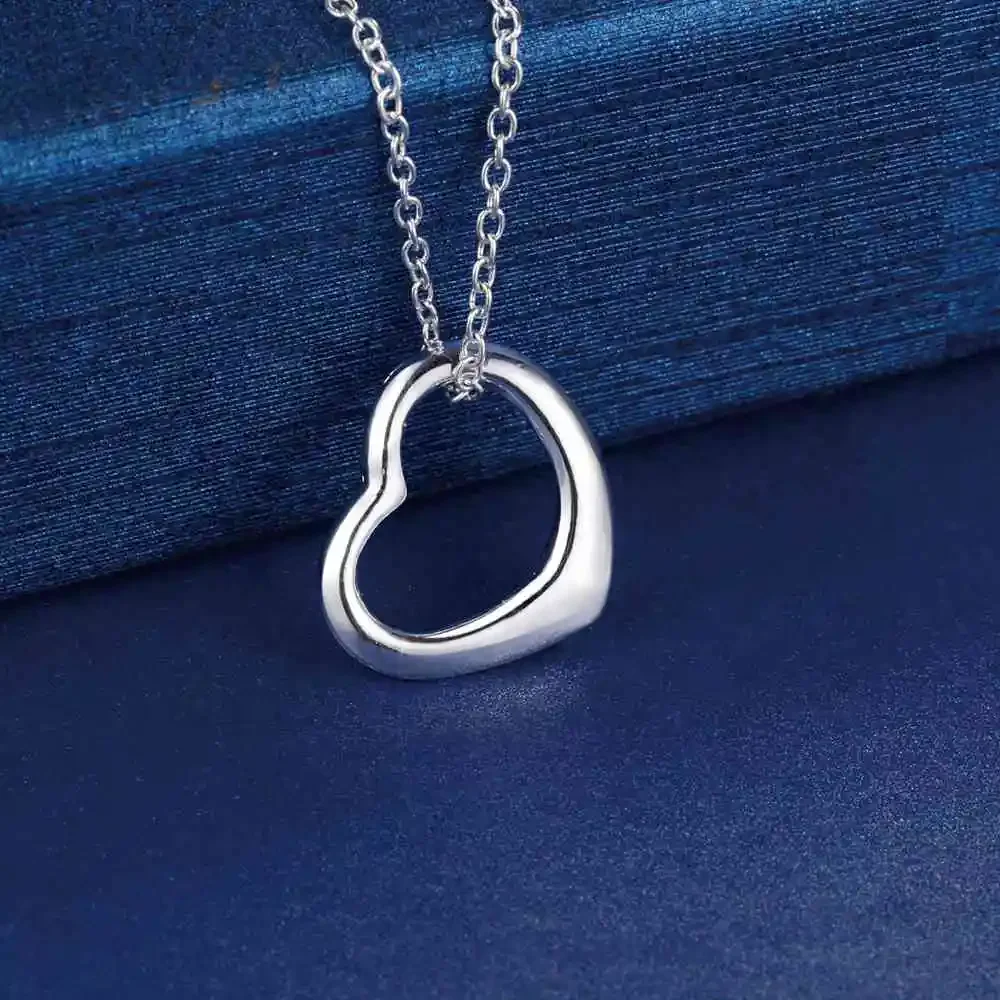 925 Sterling Silver heart Pendant Necklace For Women Holiday gift party wedding accessories charms Jewelry pendant necklace silver necklace silver pendant silver necklace charms 45cm