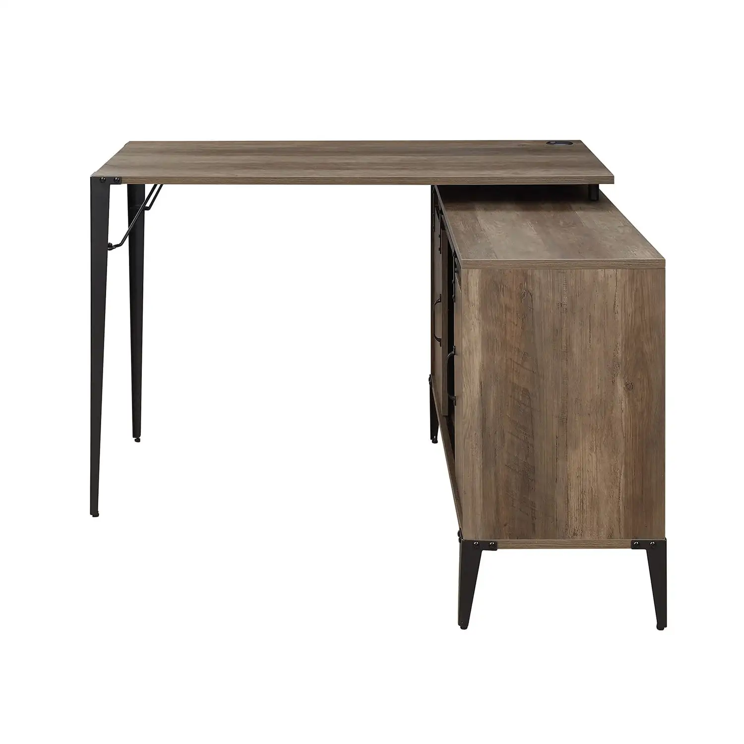 Wooden Writing Desk with Storage Cabinet, Computer Desk with 2 Slide Door, Brown and Black 3