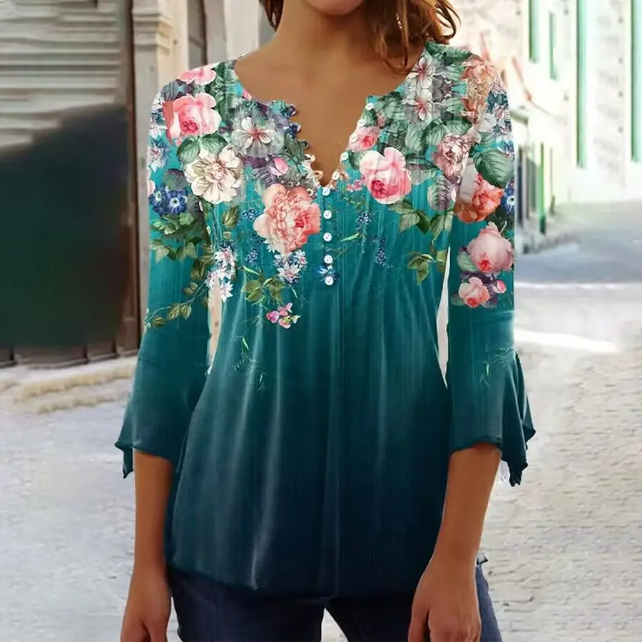 

Elegant Loose Shirt Woman Short Sleeve Woman Shirt Weekend Temperament Casual Printed Shirt Women